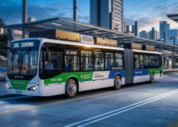 Equipado com baterias de ferro-lítio e motor de 500 cavalos o biarticulado elétrico da gigante chinesa transporta 180 passageiros com emissão zero em sistemas modernos de BRT