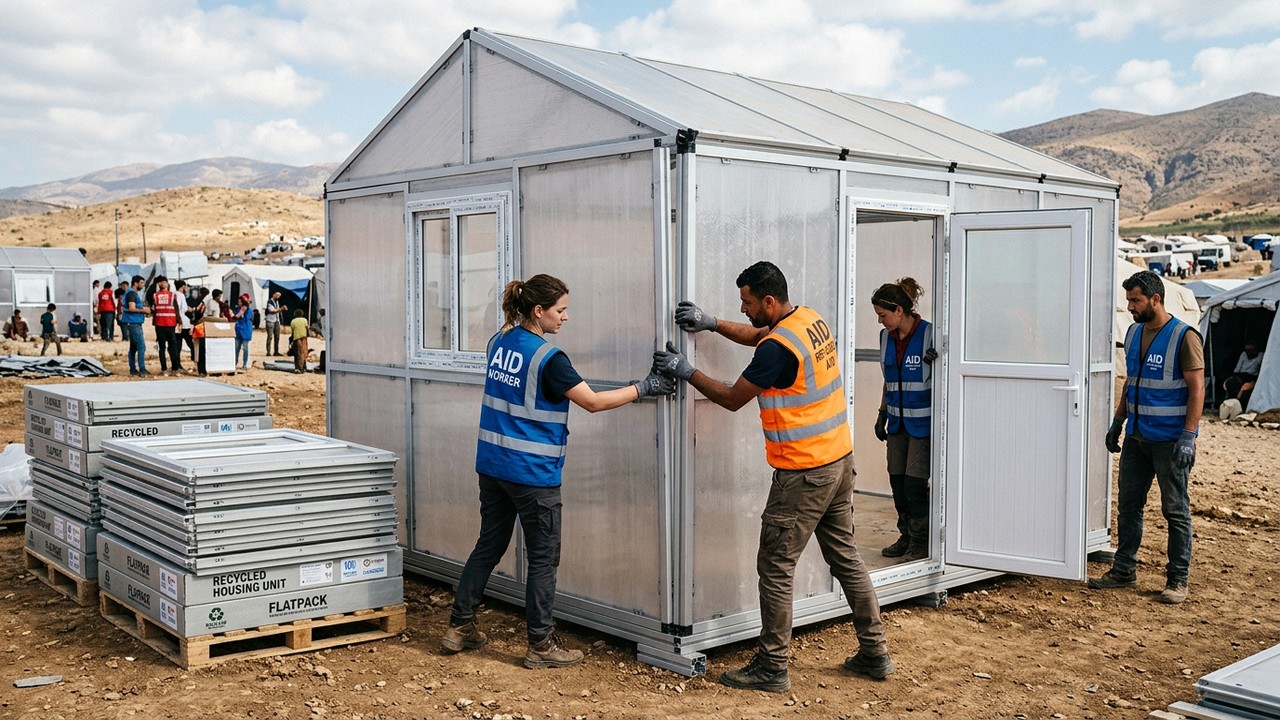 Cientistas de universidade britânica criam casa modular de plástico reciclado que resiste ao fogo e substitui barracas