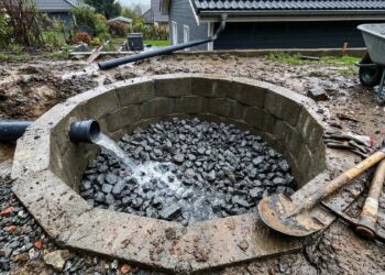 Pedreiro ensina a construir poço de drenagem de água com blocos e pedras grossas com técnica que acaba com alagamentos no quintal