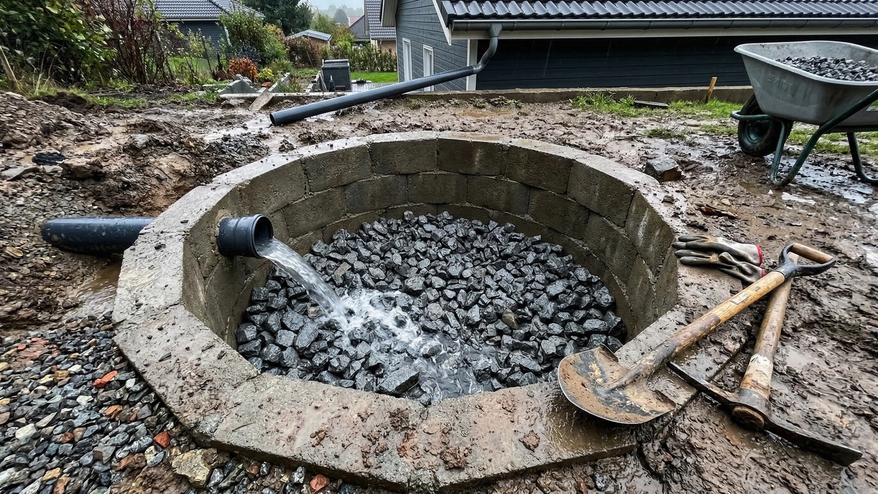 Pedreiro ensina a construir poço de drenagem de água com blocos e pedras grossas com técnica que acaba com alagamentos no quintal