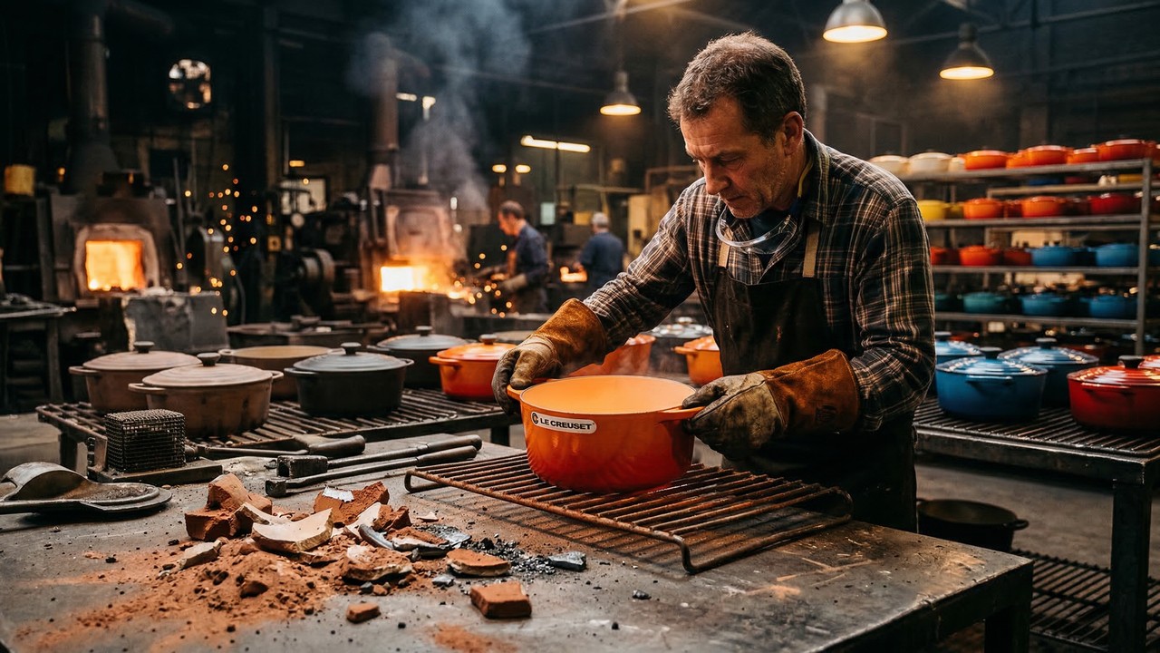 Com moldes de areia que são destruídos a cada peça e esmalte fundido a 800 °C, a Le Creuset fabrica suas panelas eternas na mesma fábrica desde 1925