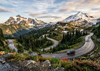 Rodovia nos EUA ganha fama por suas curvas nevadas, pois seus 93 km de extensão levam ao Artist Point com vistas épicas do vulcão Mount Baker