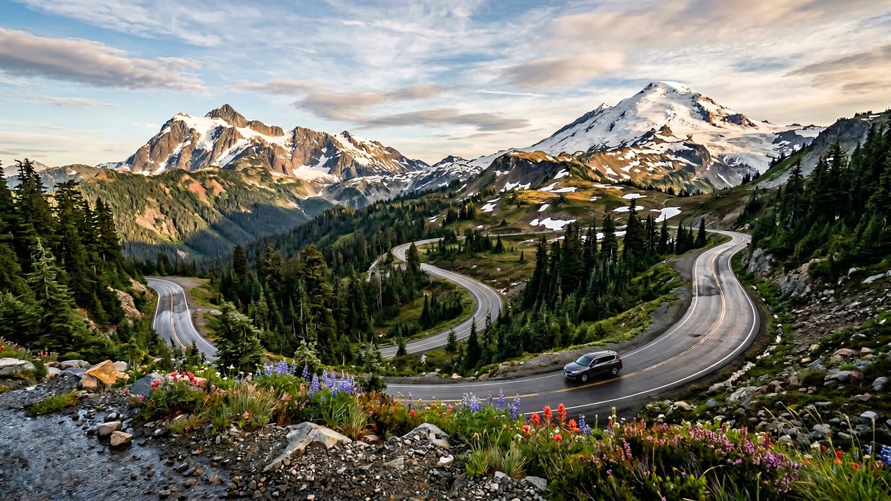 Rodovia nos EUA ganha fama por suas curvas nevadas, pois seus 93 km de extensão levam ao Artist Point com vistas épicas do vulcão Mount Baker