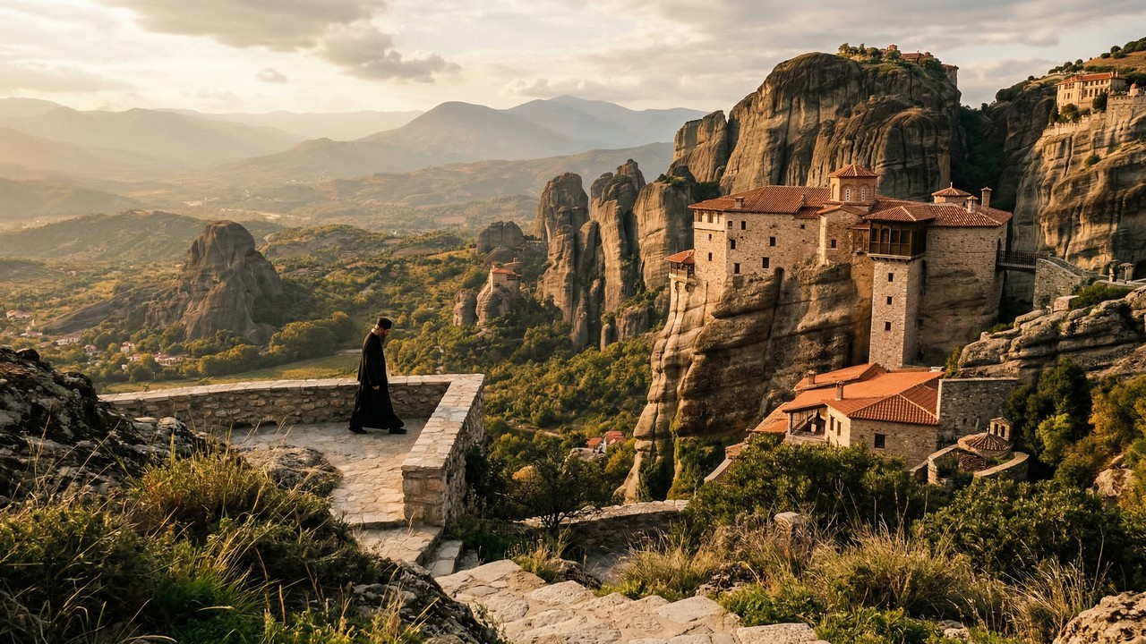 Com seis templos erguidos sobre pilares de rocha de 400 metros de altura, o complexo grego do século XIV tornou-se um milagre da arquitetura sacra