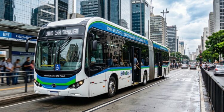 O silencioso ônibus elétrico articulado Eletra de 21 metros leva 150 passageiros de uma só vez e roda até 250 km nas capitais gastando R$ 0 com diesel