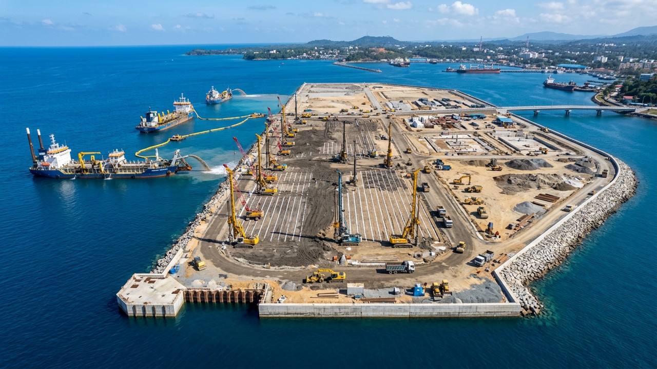 Eles investiram US$ 14 bilhões na ilha de Andaman para criar solo firme com drenos verticais, pois buscam evitar o fracasso de projetos anteriores