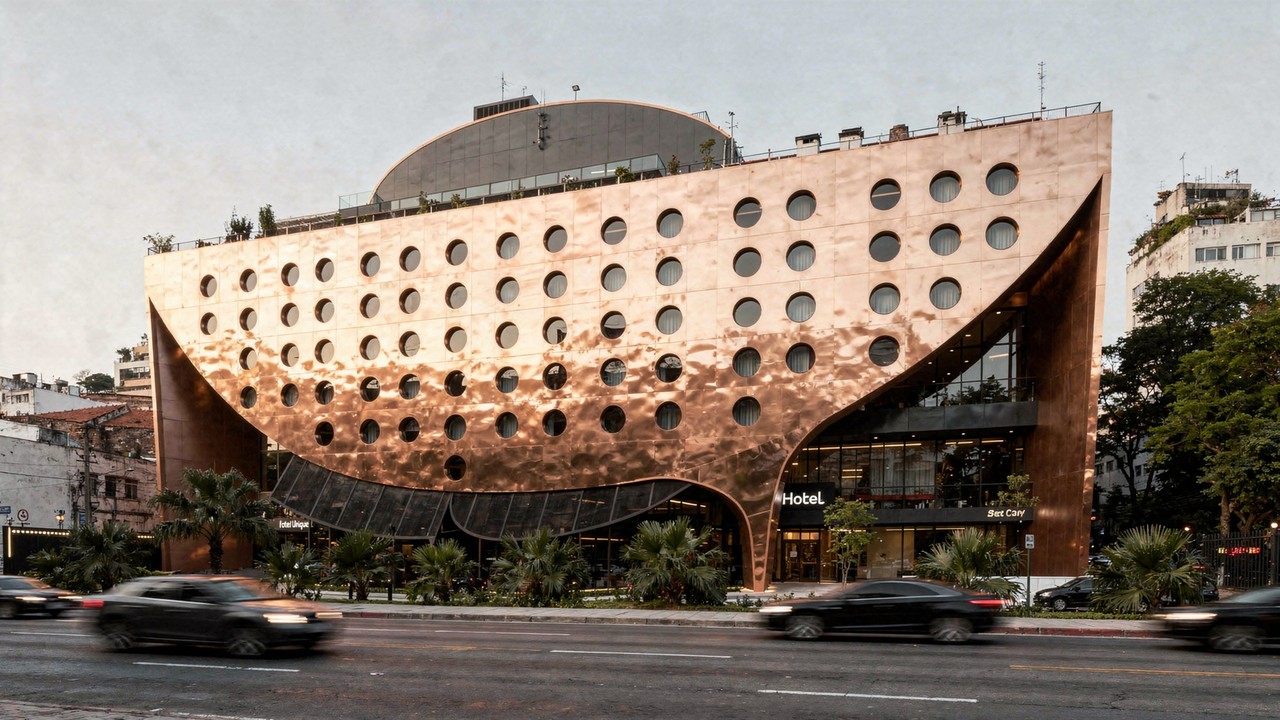 Com seu formato de melancia projetado por Ruy Ohtake, o Hotel Unique tornou-se um dos maiores ícones da arquitetura moderna e do luxo em São Paulo