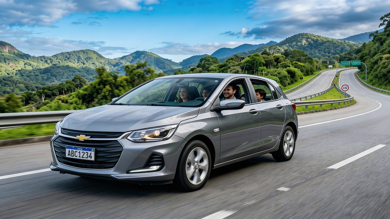 Baixo consumo rodoviário destaca o Chevrolet Onix, que atinge 16,6 km por litro na estrada e oferece porta-malas de 275 litros para quem precisa de eficiência em percursos longos