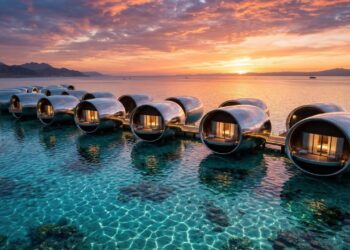 Com vilas de aço inoxidável e energia 100% solar, o Shebara Resort custa US$ 7.200 e redefine o luxo futurista e sustentável no Mar Vermelho