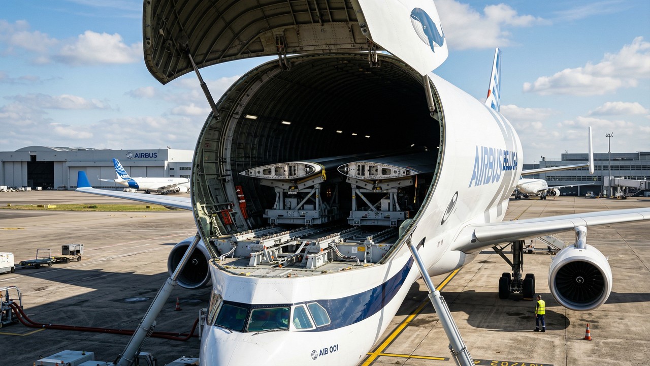 Com design bizarro parecido com uma baleia e 63 metros de comprimento, o avião cargueiro mais diferente da atualidade carrega duas asas gigantes na “testa”