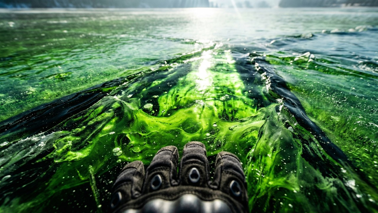 Lago congela misteriosamente com cor verde fluorescente e biólogos revelam o culpado bizarro