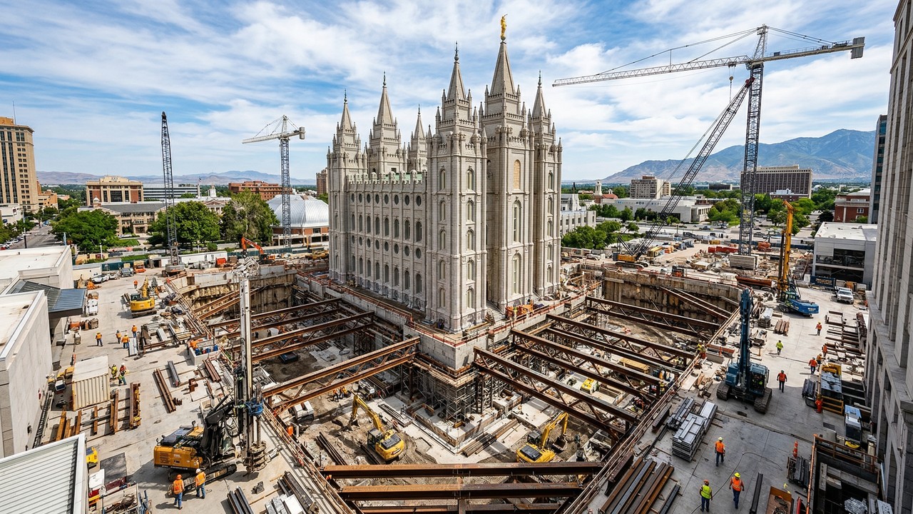 Com investimento de US$ 2,4 bilhões e 98 isoladores de base, o templo de Salt Lake City passa por um retrofit para resistir a fortes terremotos