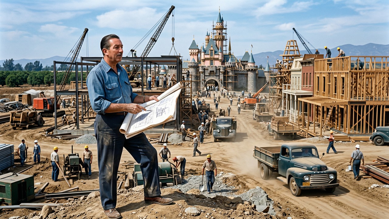 Ele apostou a própria fortuna e investiu US$ 17 milhões para construir a Disneyland e revolucionar o conceito de parques temáticos em 1955