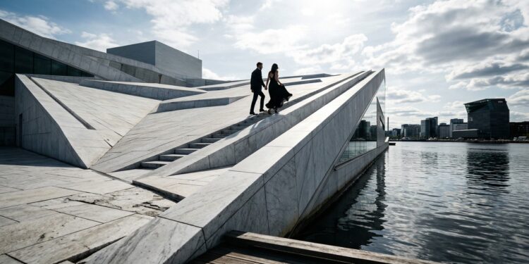 Com seu telhado inclinado de mármore que permite caminhar sobre a estrutura, o edifício de 2008 tornou-se o maior ícone da arquitetura na Noruega