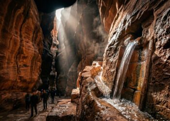 Talhada diretamente nos desfiladeiros de arenito vermelho, a capital perdida no deserto controlava um oásis artificial capaz de sustentar 30 mil habitantes na antiguidade