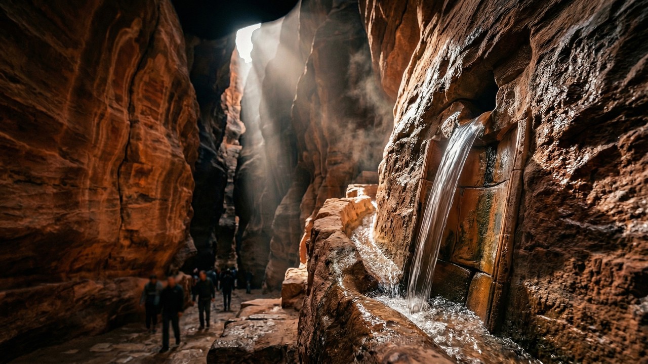 Talhada diretamente nos desfiladeiros de arenito vermelho, a capital perdida no deserto controlava um oásis artificial capaz de sustentar 30 mil habitantes na antiguidade