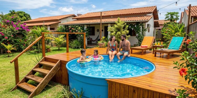 Diga adeus às piscinas caras e veja como uma caixa d’água vira área de lazer com estrutura reforçada e deck de madeira elegante