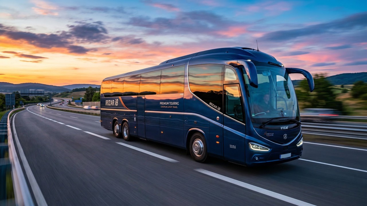 Com poltronas de couro que reclinam 180 graus, o luxuoso ônibus Irizar i8 esconde um detalhe na primeira fila que transforma viagens de 10 horas em um hotel 5 estrelas