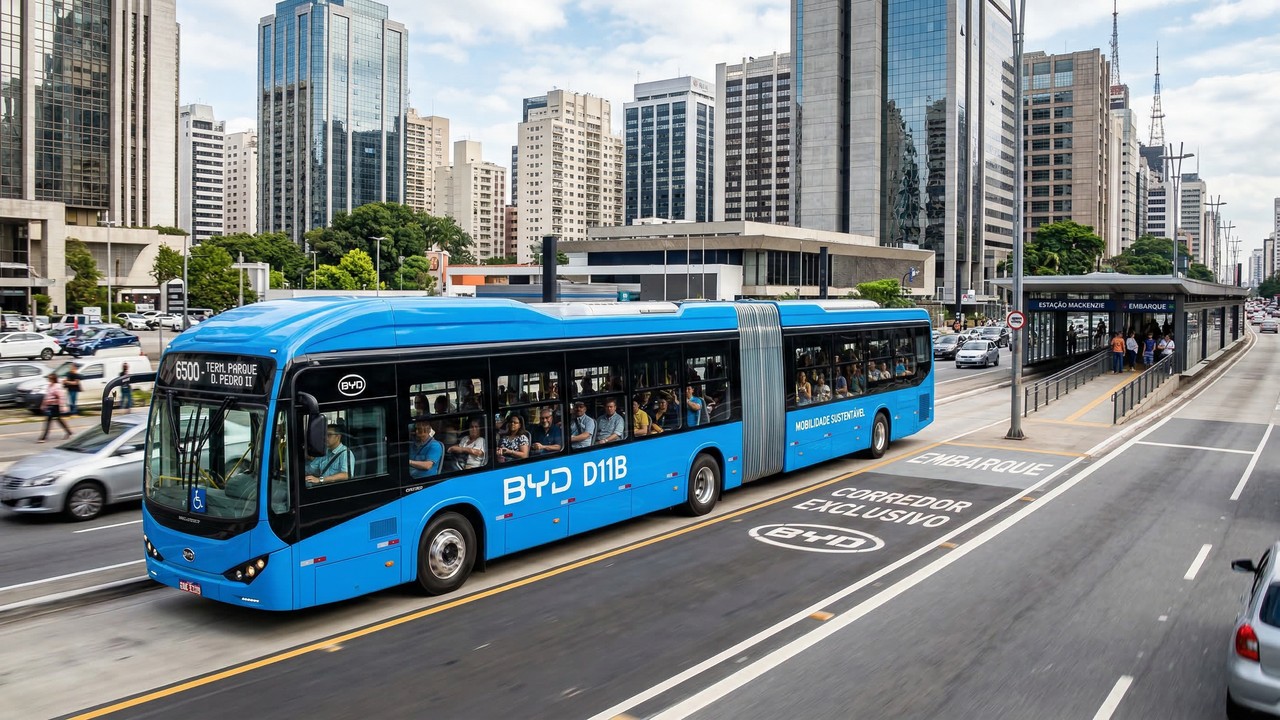 Com 22 metros e baterias no teto, o gigante articulado leva 170 passageiros e roda 250 km por dia nas capitais sem gastar R$ 1 com diesel