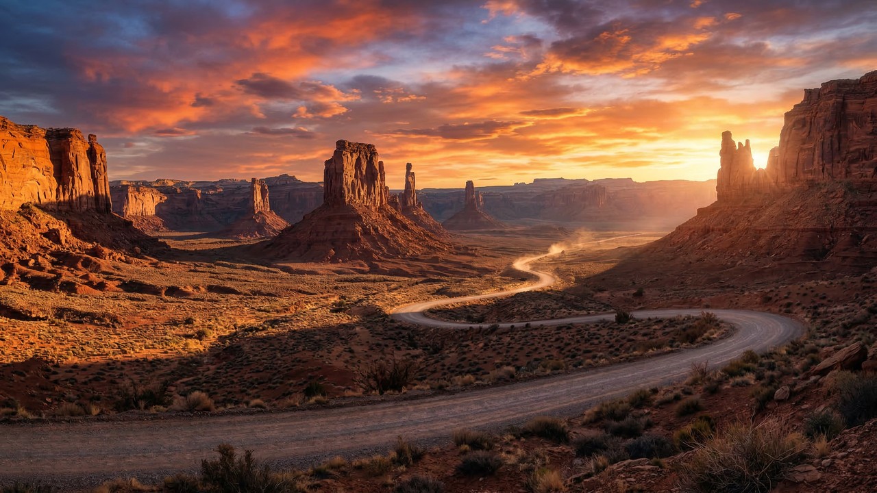 Estrada em Utah ganha fama por seus monólitos, pois seus 27 km de cascalho serpenteiam o deserto entre gigantescas formações rochosas de arenito