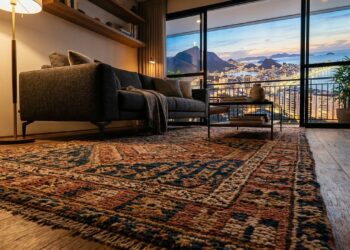 Trocar 1 tapete pequeno por um modelo de 3 metros que cubra toda a base dos móveis cria um efeito visual que amplia a percepção da sala em 25%