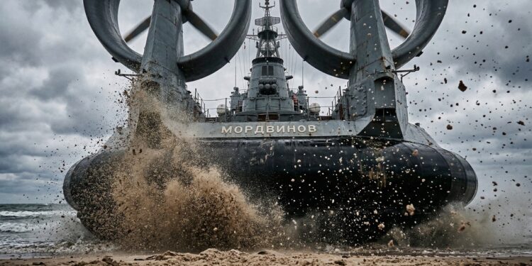O maior hovercraft militar do planeta que flutua sobre campos minados carregando 3 tanques pesados e 140 soldados