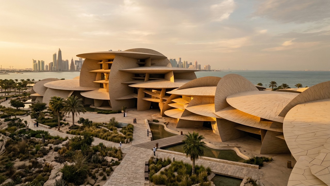 Com formato de rosa do deserto e 40 mil metros quadrados de área, o museu de 2019 em Doha tornou-se a maior obra-prima arquitetônica e cultural do Catar