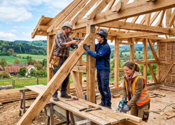 Família usa madeira estrutural e dobradiças metálicas para erguer uma casa no estilo alemão com as próprias mãos