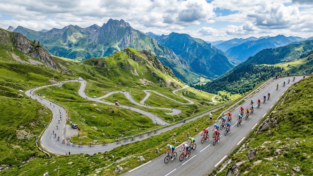 A estrada nos Pirineus franceses sobe a 1.569 metros de altitude; com curvas sinuosas, o Col de Peyresourde virou um marco histórico do Tour de France