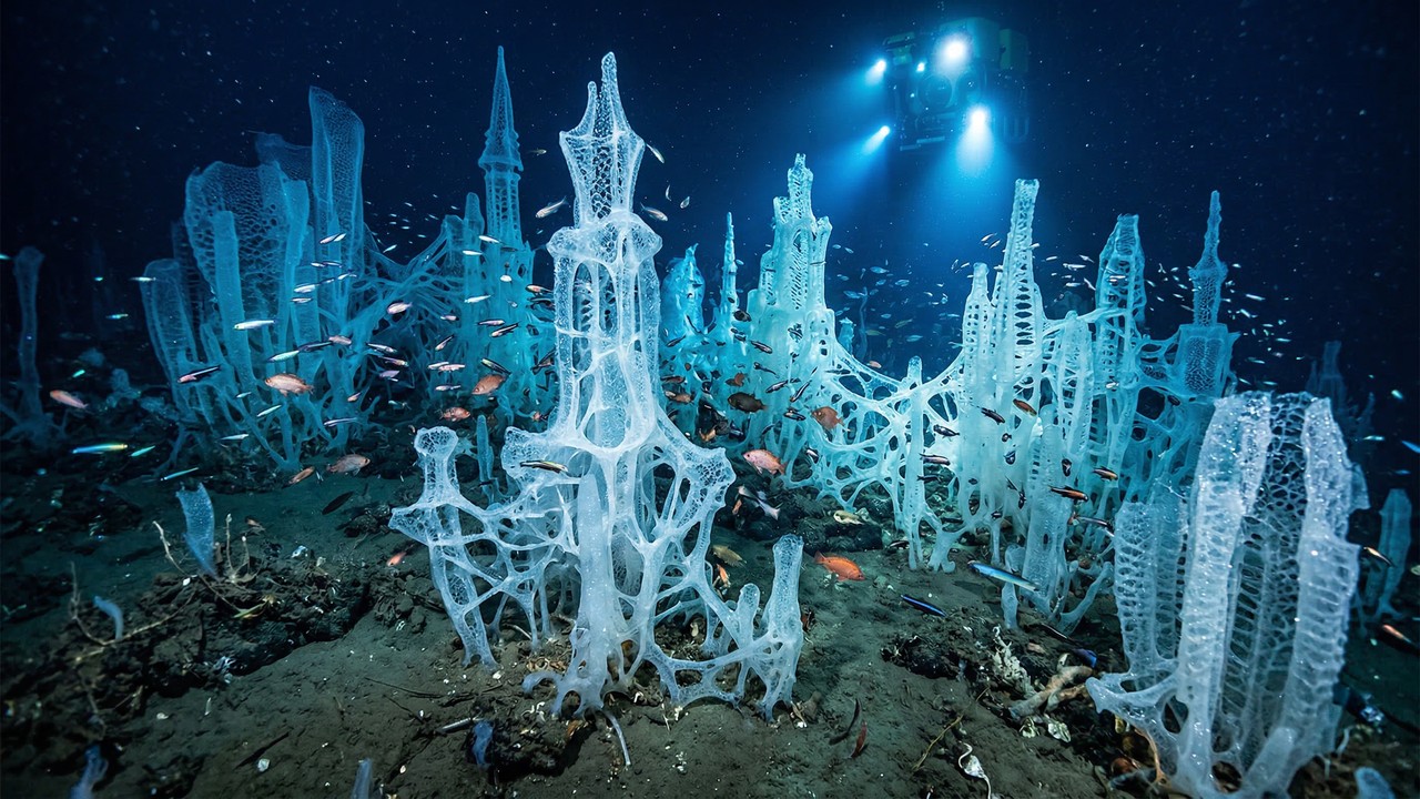 As florestas de cristal no oceano onde animais constroem esqueletos de vidro e vivem mais de 10 mil anos