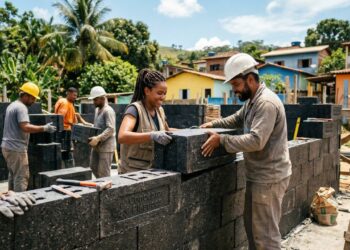 Como 5 toneladas de lixo plástico se transformam em blocos de montar gigantes que erguem casas completas em apenas 5 dias