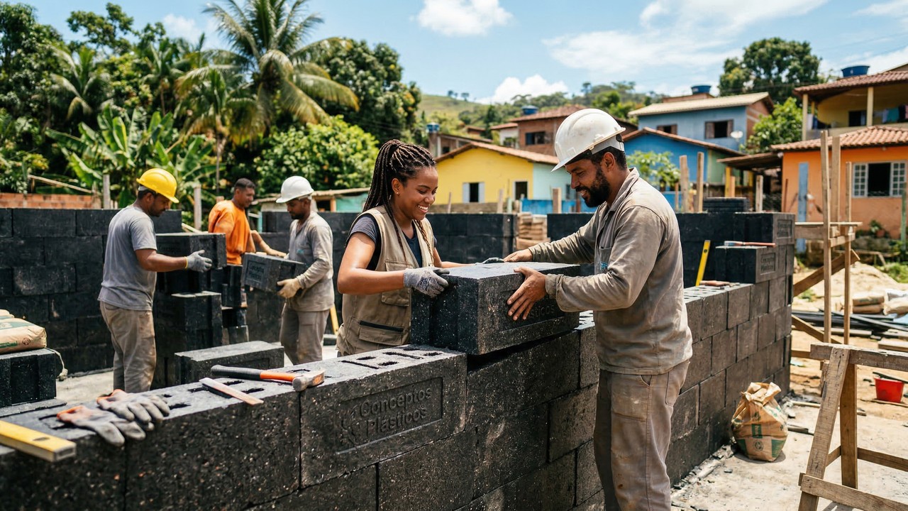 Como 5 toneladas de lixo plástico se transformam em blocos de montar gigantes que erguem casas completas em apenas 5 dias