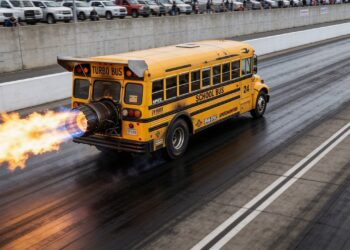 Com um motor de alta potência e atingindo a marca de 590 km/h, este veículo escolar tornou-se o ônibus mais rápido e barulhento de todo o planeta