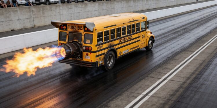 Com um motor de alta potência e atingindo a marca de 590 km/h, este veículo escolar tornou-se o ônibus mais rápido e barulhento de todo o planeta