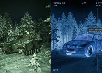 O veículo de infantaria sueco equipado com camuflagem térmica que o faz parecer 1 carro de passeio simples nos radares inimigos