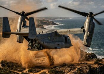 Com rotores basculantes e velocidade de 500 km/h, o V-22 Osprey é alvo de análises sobre segurança após novos relatórios de incidentes globais em 2025