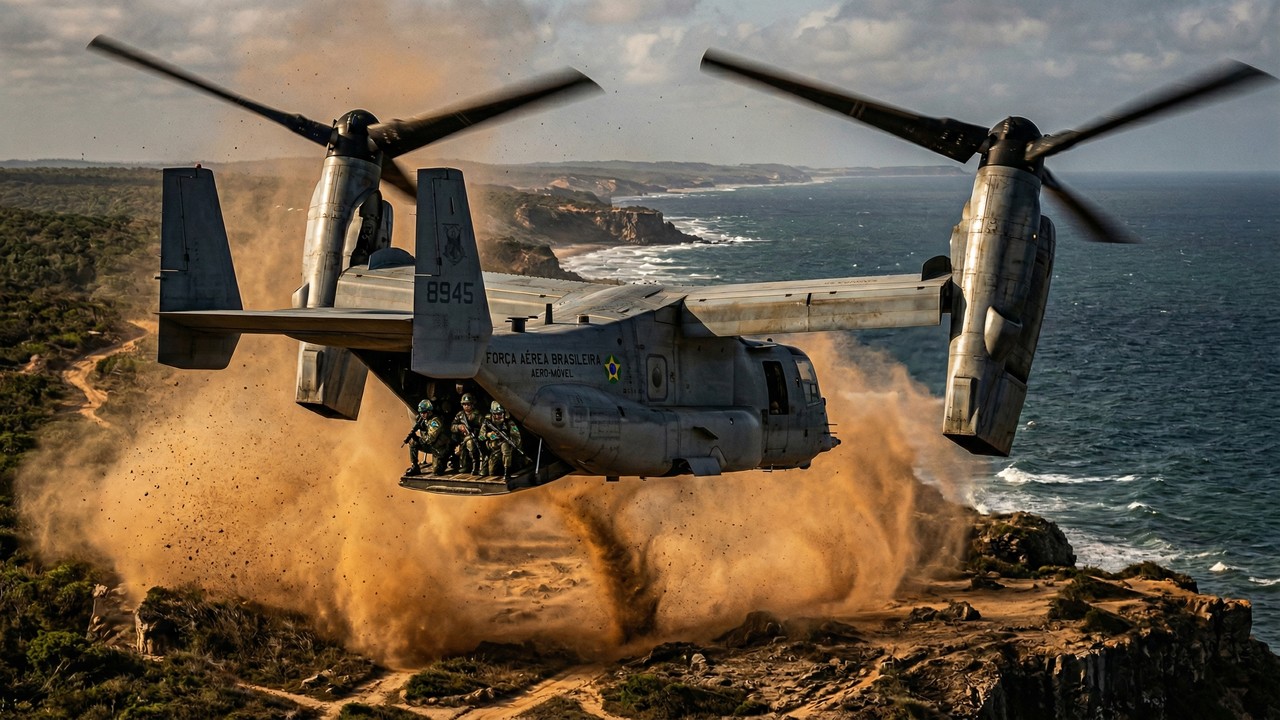Com rotores basculantes e velocidade de 500 km/h, o V-22 Osprey é alvo de análises sobre segurança após novos relatórios de incidentes globais em 2025