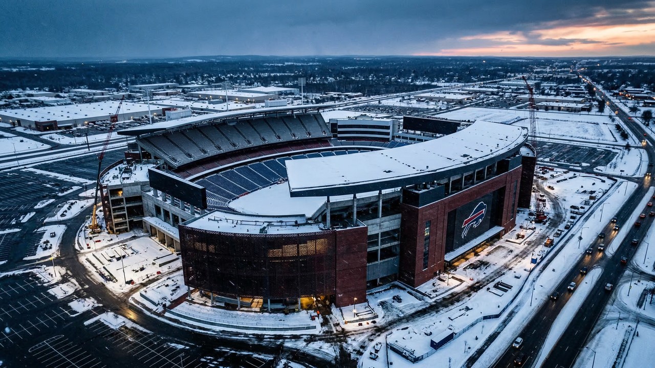 Com custo de US$ 1,7 bilhão e 62 mil lugares, o novo estádio do Buffalo Bills terá 65% dos assentos cobertos, protegendo os fãs do frio extremo
