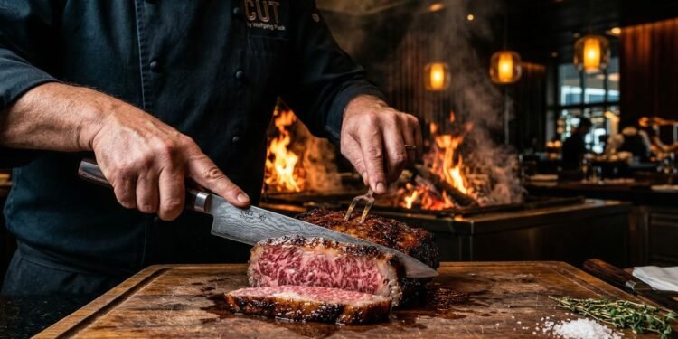 Com uma equipe de 23 chefs e o raro Wagyu A5 japonês, o restaurante CUT em Singapura atrai celebridades com uma operação de padrão Hollywoodiano