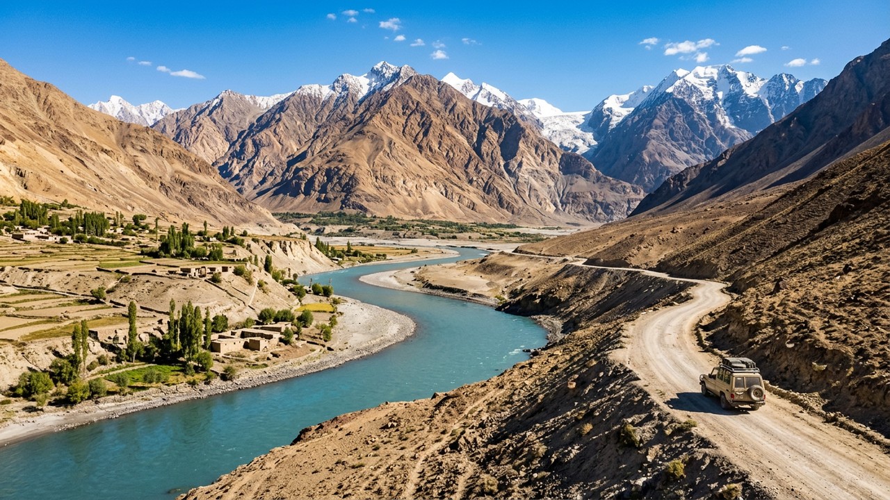 Estrada no Tajiquistão ganha fama por seu isolamento, pois o trajeto de 300 km margeia o Afeganistão a 3.000m de altitude entre as montanhas Pamir