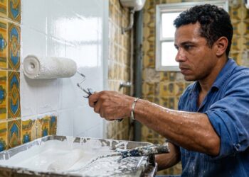 A nova febre da pintura de azulejos antigos que renova por completo a casa de banho sem o pó e o caos das obras