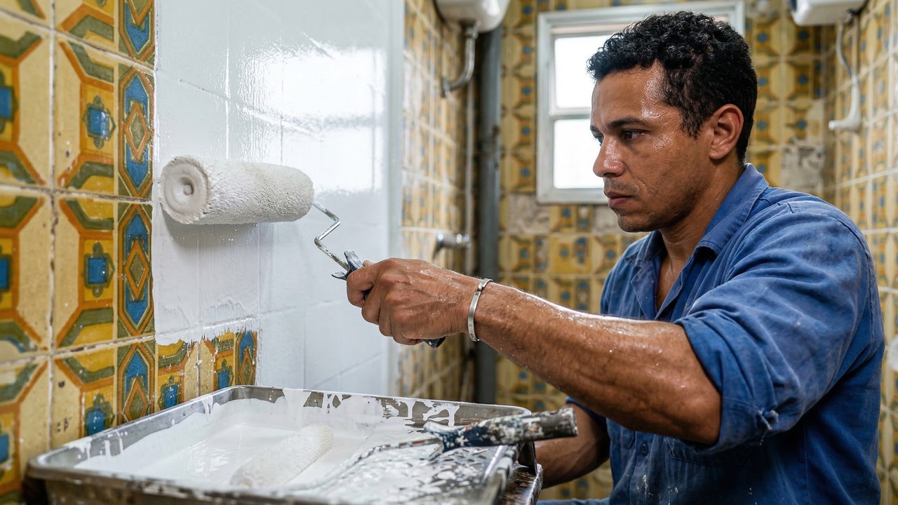 A nova febre da pintura de azulejos antigos que renova por completo a casa de banho sem o pó e o caos das obras