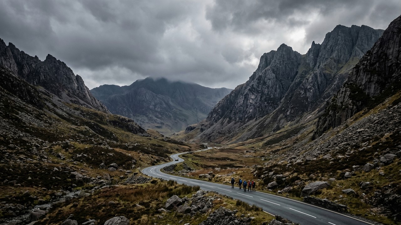 Estrada no País de Gales corta o Parque de Snowdonia; com seus paredões de rocha e 5 km de extensão, a Llanberis Pass é a rota mais épica do país