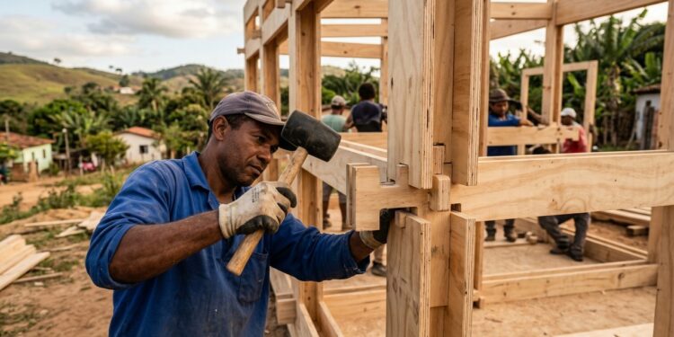 Com peças de madeira cortadas a laser e montadas apenas com encaixes, o sistema WikiHouse tornou-se o maior modelo de casa modular de código aberto