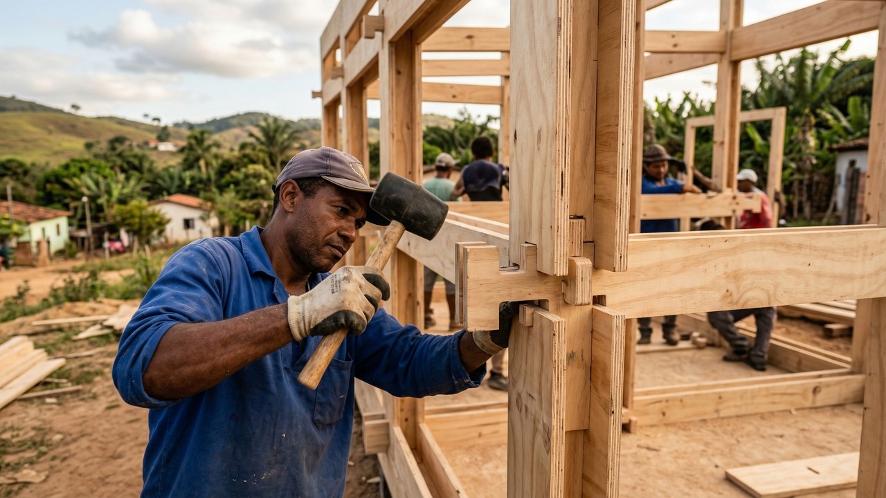 Com peças de madeira cortadas a laser e montadas apenas com encaixes, o sistema WikiHouse tornou-se o maior modelo de casa modular de código aberto
