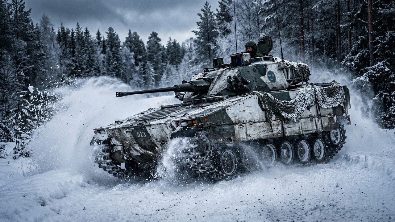 Com chassi projetado para terrenos árticos e canhão de 40mm, o veículo sueco CV90 virou a referência mundial em mobilidade e combate tático