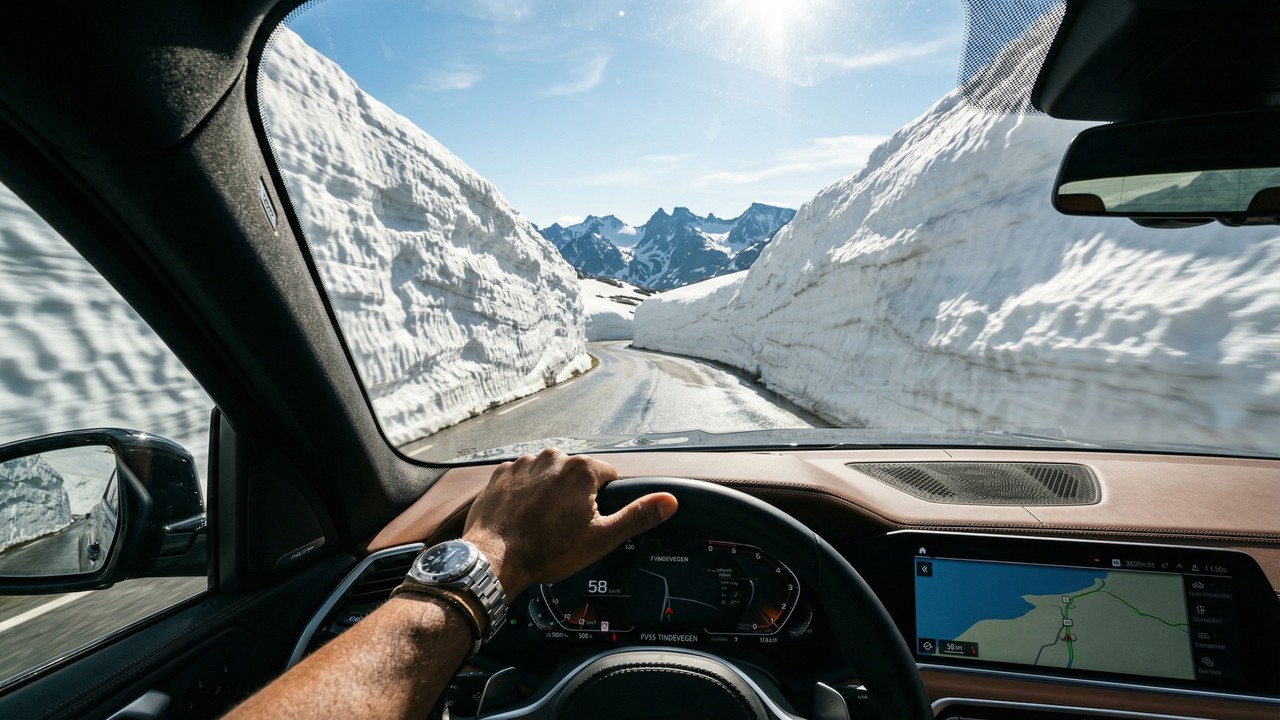 Estrada na Noruega ganha fama por suas paredes de neve, pois o trajeto a 1.315 metros de altitude une os maiores fiordes em um cenário alpino único