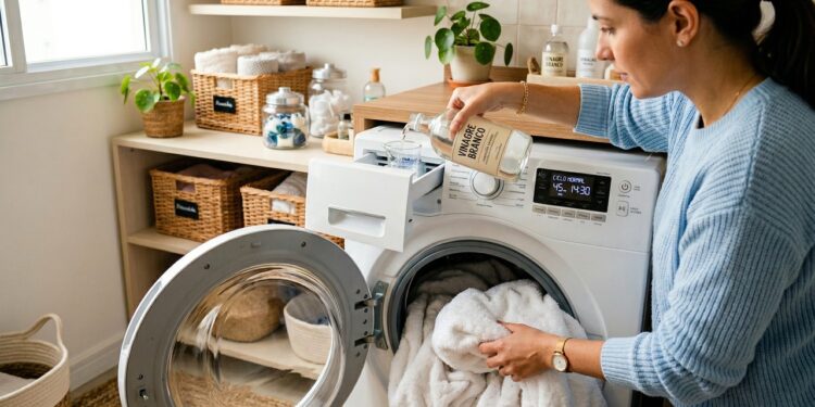 O truque de adicionar 1 xícara de vinagre branco na máquina deixa as toalhas antigas 100 por cento macias sem usar uma única gota de amaciante
