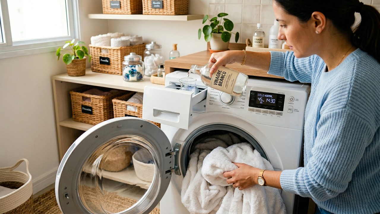 O truque de adicionar 1 xícara de vinagre branco na máquina deixa as toalhas antigas 100 por cento macias sem usar uma única gota de amaciante