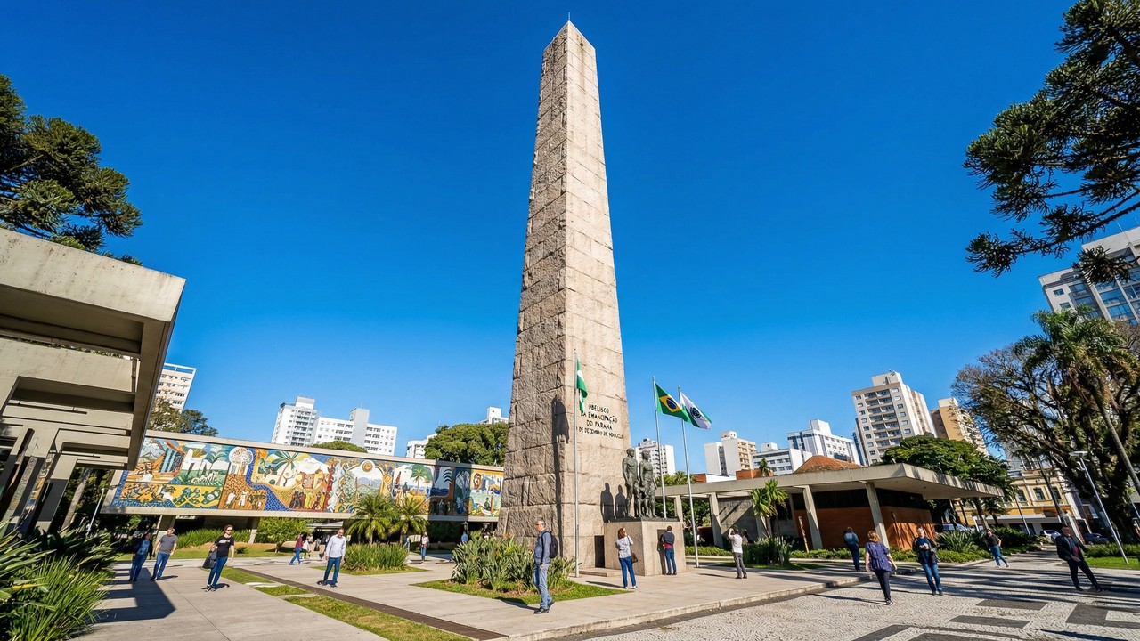 Com 38 metros de altura e revestido de granito, o monumento de 1953 tornou-se o símbolo do centenário da emancipação política do estado do Paraná